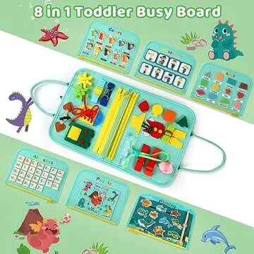 Toddler Busy Board for 1 Year Old, Montessori Toy Busy Book for Toddlers 1-3 with Fishing Game Motor...