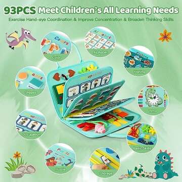 Toddler Busy Board for 1 Year Old, Montessori Toy Busy Book for Toddlers 1-3 with Fishing Game Motor Skills, Educational Learning Toy Car Airplane Activities Kid Travel Essential 2-4 Yr Birthday Gift