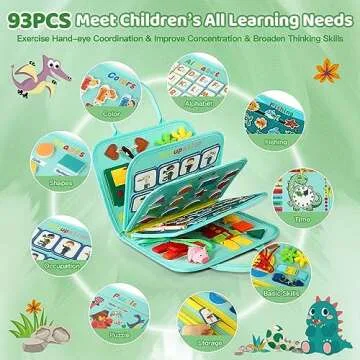 Toddler Busy Board for 1 Year Old, Montessori Toy Busy Book for Toddlers 1-3 with Fishing Game Motor Skills, Educational Learning Toy Car Airplane Activities Kid Travel Essential 2-4 Yr Birthday Gift