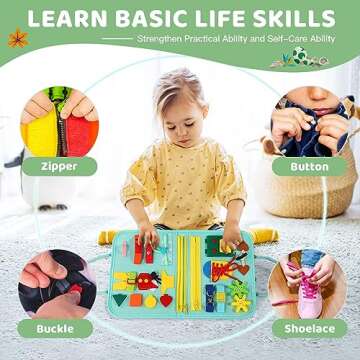 Toddler Busy Board for 1 Year Old, Montessori Toy Busy Book for Toddlers 1-3 with Fishing Game Motor Skills, Educational Learning Toy Car Airplane Activities Kid Travel Essential 2-4 Yr Birthday Gift