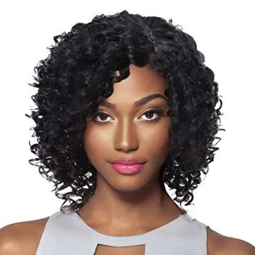 GNIMEGIL Black Women Wigs Afro Curly Short Hair with Side Bangs African American Wigs Lady Synthetic Wig Short Hairstyles Outfits Cosplay Party Halloween Costume