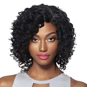 GNIMEGIL Black Women Wigs Afro Curly Short Hair with Side Bangs African American Wigs Lady Synthetic Wig Short Hairstyles Outfits Cosplay Party Halloween Costume