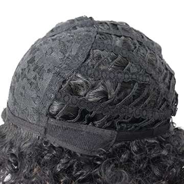 GNIMEGIL Black Women Wigs Afro Curly Short Hair with Side Bangs African American Wigs Lady Synthetic Wig Short Hairstyles Outfits Cosplay Party Halloween Costume