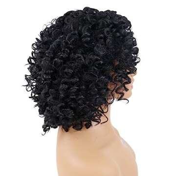 GNIMEGIL Black Women Wigs Afro Curly Short Hair with Side Bangs African American Wigs Lady Synthetic Wig Short Hairstyles Outfits Cosplay Party Halloween Costume