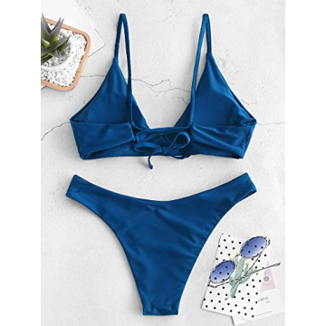 ZAFUL Women's Tie Back Padded High Cut Bikini Set