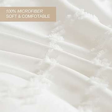 Nanko King Comforter Set White Tufted Jacquard Boho Soft Shabby Chic Reversible Down Alternative Microfiber Bedding - All Season Duvet and 2 Pillowcases Farmhouse Bed Sets Women Men 104 x 90 Size 3pc