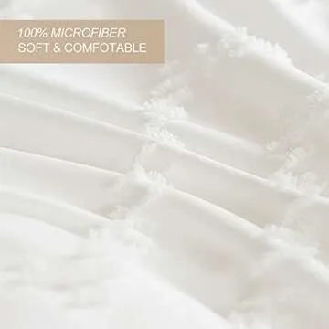 Nanko King Comforter Set White Tufted Jacquard Boho Soft Shabby Chic Reversible Down Alternative Microfiber Bedding - All Season Duvet and 2 Pillowcases Farmhouse Bed Sets Women Men 104 x 90 Size 3pc