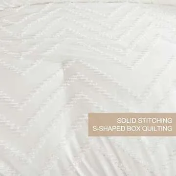 Nanko King Comforter Set White Tufted Jacquard Boho Soft Shabby Chic Reversible Down Alternative Microfiber Bedding - All Season Duvet and 2 Pillowcases Farmhouse Bed Sets Women Men 104 x 90 Size 3pc