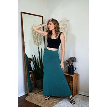 Free to Live 3 Pack Long Skirts for Women Fall Winter Flowy Maxi Skirt High Waist Fold Over (Small, Black, Teal, Wine)
