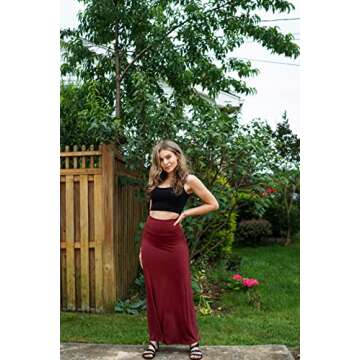 Free to Live 3 Pack Long Skirts for Women Fall Winter Flowy Maxi Skirt High Waist Fold Over (Small, Black, Teal, Wine)
