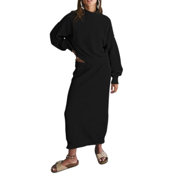 Pink Queen 2 Piece Skirt Outfits for Women Casual Knit Sweater Sets Oversized Top Fall Dresses Loung...