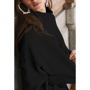 Pink Queen 2 Piece Skirt Outfits for Women Casual Knit Sweater Sets Oversized Top Fall Dresses Lounge Set Black XL