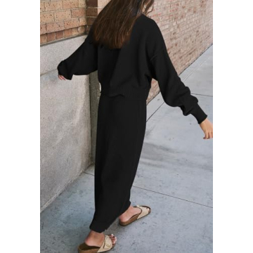 Pink Queen 2 Piece Skirt Outfits for Women Casual Knit Sweater Sets Oversized Top Fall Dresses Lounge Set Black XL