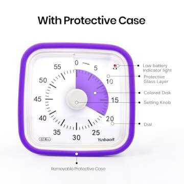 Yunbaoit Upgraded Visual Timer with Protective Case, 60 Minute Silent Countdown Timer for Kids and Adults Clock Time Management Tool(Purple)