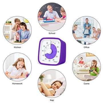 Yunbaoit Upgraded Visual Timer with Protective Case, 60 Minute Silent Countdown Timer for Kids and Adults Clock Time Management Tool(Purple)