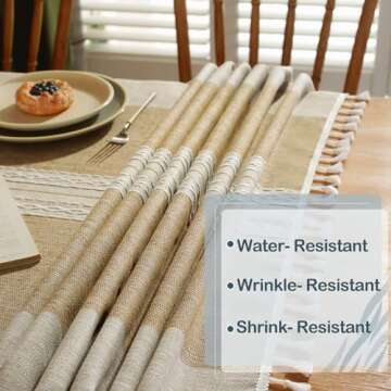 Laolitou Rustic Cotton Linen Table Cloth,Tablecloths for 6 Foot Rectangle Tables,Waterproof Washable Tablecloth with Tassel Rectangle/Oblong, 55''x 86'', 6-8 Seats