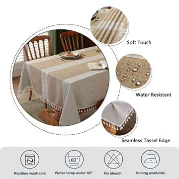 Laolitou Rustic Cotton Linen Table Cloth,Tablecloths for 6 Foot Rectangle Tables,Waterproof Washable Tablecloth with Tassel Rectangle/Oblong, 55''x 86'', 6-8 Seats