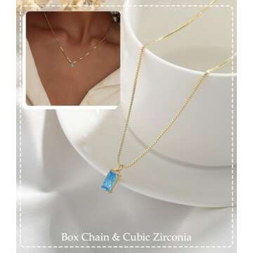 FUNEIA Blue December Necklaces for Women Artificial Birthstone Necklace for Women Mothers Dainty Necklace Green Cubic Zirconia Pendant Necklace Birthday Gifts for Women Jewelry