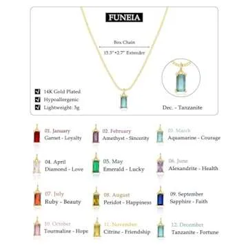FUNEIA Blue December Necklaces for Women Artificial Birthstone Necklace for Women Mothers Dainty Necklace Green Cubic Zirconia Pendant Necklace Birthday Gifts for Women Jewelry