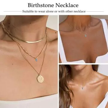 FUNEIA Blue December Necklaces for Women Artificial Birthstone Necklace for Women Mothers Dainty Necklace Green Cubic Zirconia Pendant Necklace Birthday Gifts for Women Jewelry