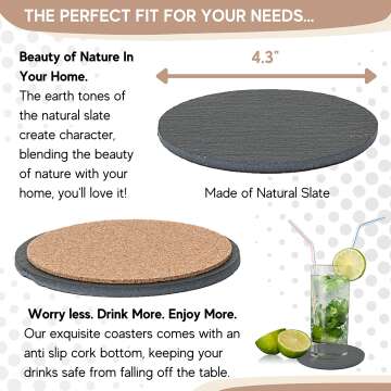 Sona Home 6PC Slate Coasters - Modern Drink Protection