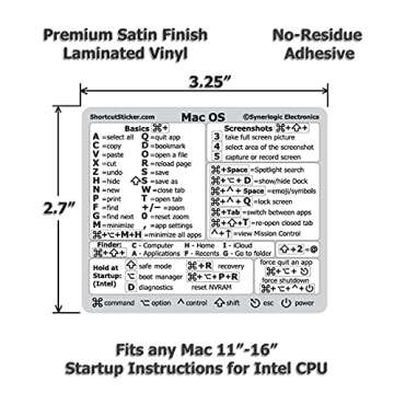 SYNERLOGIC (for Intel) Mac OS (Monterey/Big Sur/Catalina/Mojave etc) Keyboard Shortcut Laminated Vin...