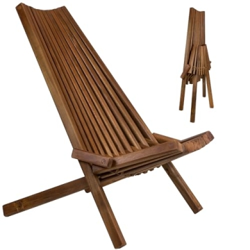 CleverMade Tamarack Folding Wooden Outdoor Chair -Stylish Low Profile Acacia Wood Lounge Chair for t...