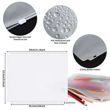 Zonon 30 PCS 3/6 Ring Binder Zipper Pouch Binder Pockets 3/6 Holes Clear Zipper Binder Folders Water...