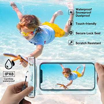 ProCase 2 Pack Waterproof Phone Pouch, Underwater Phone Case Up to 7", Dry Bag for iPhone 16 15 14 13 Pro Plus Max, Galaxy S24 S23 S22 Ultra Pixel, Beach Essentials -Clear