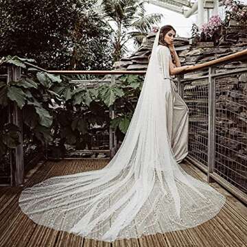 EllieWely Long Cathedral Length Pearl Wedding Bridal Veil With Metal Comb F07 3 M White