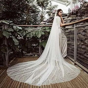 EllieWely Long Cathedral Length Pearl Wedding Bridal Veil With Metal Comb F07 3 M White