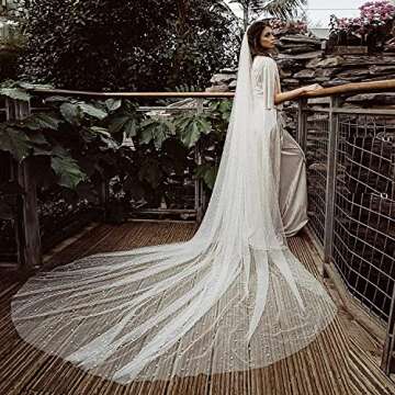 EllieWely Long Cathedral Length Pearl Wedding Bridal Veil With Metal Comb F07 3 M White