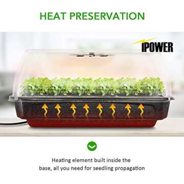 iPower Heating Seed Starter Germination Kit Seedling Propagation Tray with Heater and 5in Vented Hum...