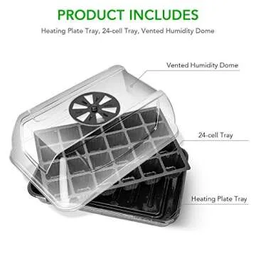 iPower Heating Seed Starter Germination Kit Seedling Propagation Tray with Heater and 5in Vented Humidity Dome, 1-Pack, Black&Transparent