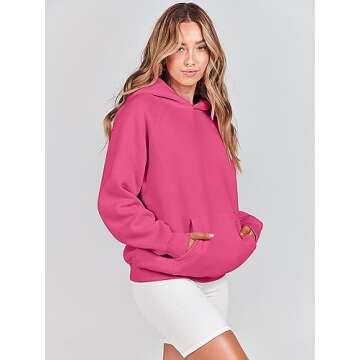 ANRABESS Women Hoodies Oversized Fleece Long Sleeve Comfy Casual Basic Pullover Sweatshirts 2025 Fall Outfits Sweater Hot Pink Small