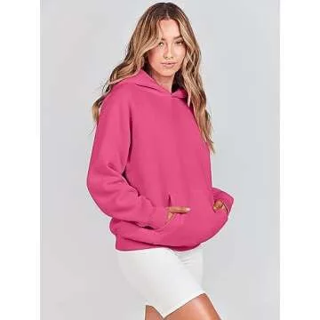 ANRABESS Women Hoodies Oversized Fleece Long Sleeve Comfy Casual Basic Pullover Sweatshirts 2025 Fall Outfits Sweater Hot Pink Small