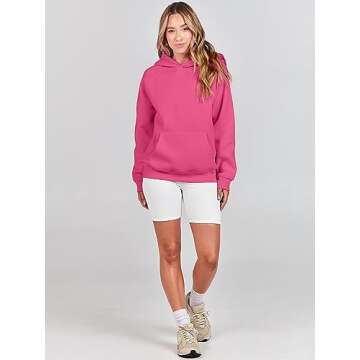 ANRABESS Women Hoodies Oversized Fleece Long Sleeve Comfy Casual Basic Pullover Sweatshirts 2025 Fall Outfits Sweater Hot Pink Small