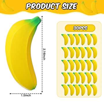 Civaner 30 Pcs Banana Stress Toys Stretchy Banana Stress Relief Toys Fidget Anxiety Relief Squeeze Balls Bulk Mini Party Favors Tiny Squeeze Party Supplies for Kids Adults(Yellow)