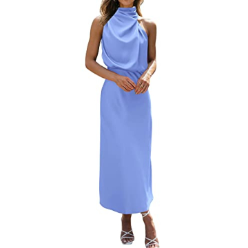 BTFBM Women's Sleeveless Cocktail Dresses Mock Neck Keyhole Elastic High Waist Wedding Guest Evening...