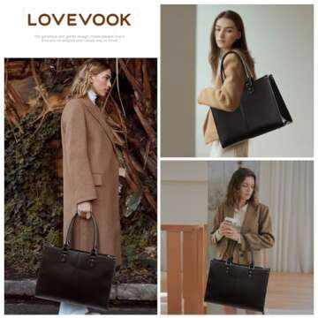 LOVEVOOK Laptop Bag for Women,15.6 Inch Laptop Tote Bag Work Bags for Women, Vintage Leather Compute...