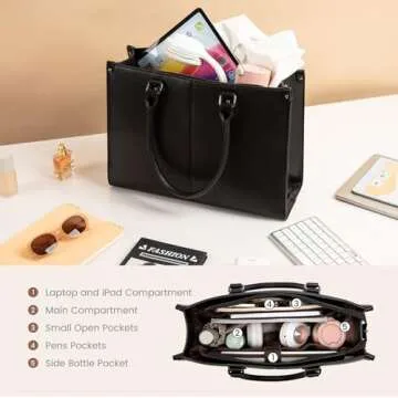 LOVEVOOK Laptop Bag for Women,15.6 Inch Laptop Tote Bag Work Bags for Women, Vintage Leather Computer Bag, Large Capacity Office Briefcase, Business Handbag Shoulder Bag 2PCs