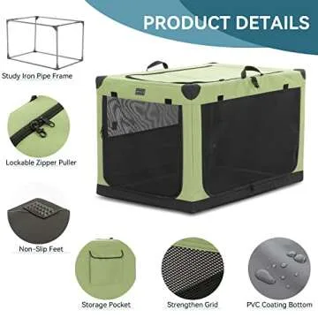 PETSFIT Collapsible Dog Crate, Dog Travel Crate - 26 Inch Lightweight, Easy Setup, Sturdy Portable Dog Crate, Adjustable Framework with 3 Mesh Door, Soft Portable Kennel, Green