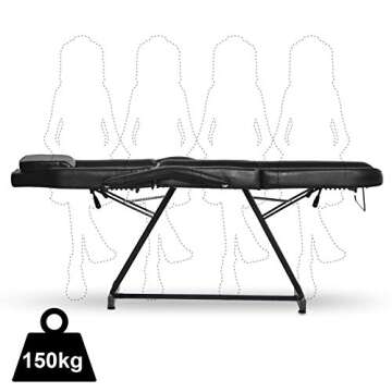 Paddie Professional Massage Bed 3-Section Folding, Adjustable Tattoo Table for Client, 73inch Facial Chair for Esthetician, Black