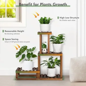 COOGOU Wood Plant Stand Elegant 4-Tier Indoor Outdoor Shelf