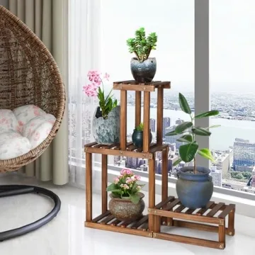 COOGOU Wood Plant Stand Elegant 4-Tier Indoor Outdoor Shelf