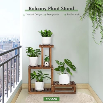 COOGOU Wood Plant Stand Elegant 4-Tier Indoor Outdoor Shelf