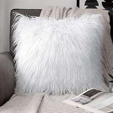 NC Faux Fur Pillow Covers White Fluffy Soft Square Pillow Cases Luxury Throw Decorative Pillow Cover Modern Cushion Covers for Living Room Sofa Bedroom Bed Car Floor 18x18 inch Set of 2