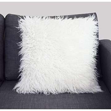 NC Faux Fur Pillow Covers White Fluffy Soft Square Pillow Cases Luxury Throw Decorative Pillow Cover Modern Cushion Covers for Living Room Sofa Bedroom Bed Car Floor 18x18 inch Set of 2