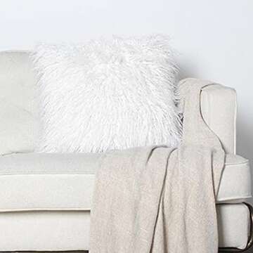 NC Faux Fur Pillow Covers White Fluffy Soft Square Pillow Cases Luxury Throw Decorative Pillow Cover Modern Cushion Covers for Living Room Sofa Bedroom Bed Car Floor 18x18 inch Set of 2