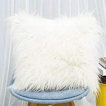 NC Faux Fur Pillow Covers White Fluffy Soft Square Pillow Cases Luxury Throw Decorative Pillow Cover Modern Cushion Covers for Living Room Sofa Bedroom Bed Car Floor 18x18 inch Set of 2